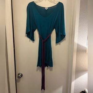 Charming Charlie Blue Dress with Purple Belt - Size Medium